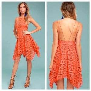 Free People Just Like Honey Coral Orange Lace Dress— Size 2